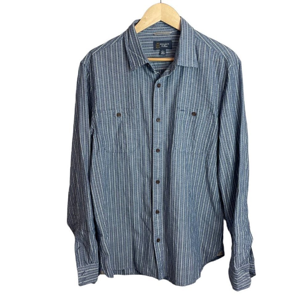 Wallin & Bros Mens Grindle Cotton Flannel Shirt Size Large Blue White